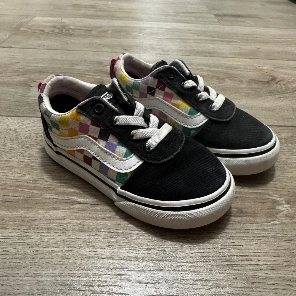 Vans Ward Low Top Toddler 7.0 Multi Color Checkerboard Black Sneakers